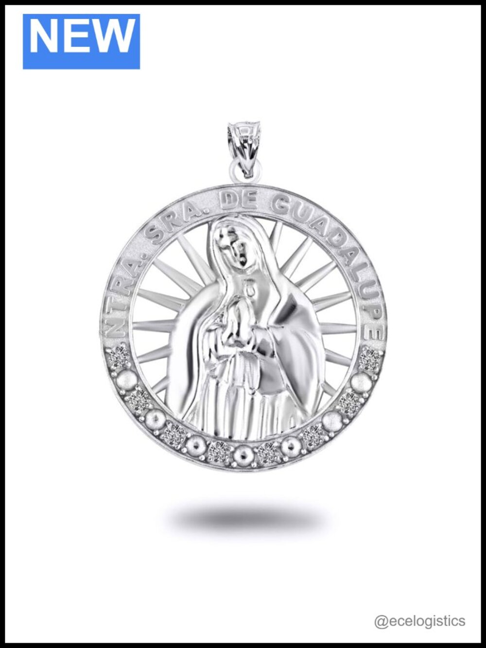Sterling Silver Our Lady of Guadalupe CZ Pendant Necklace